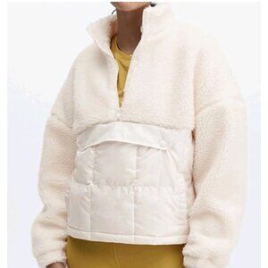 FABLETICS‎ Nelly Mixed Media Half Zip Sherpa Pullover Jacket Ivory Quilted Small